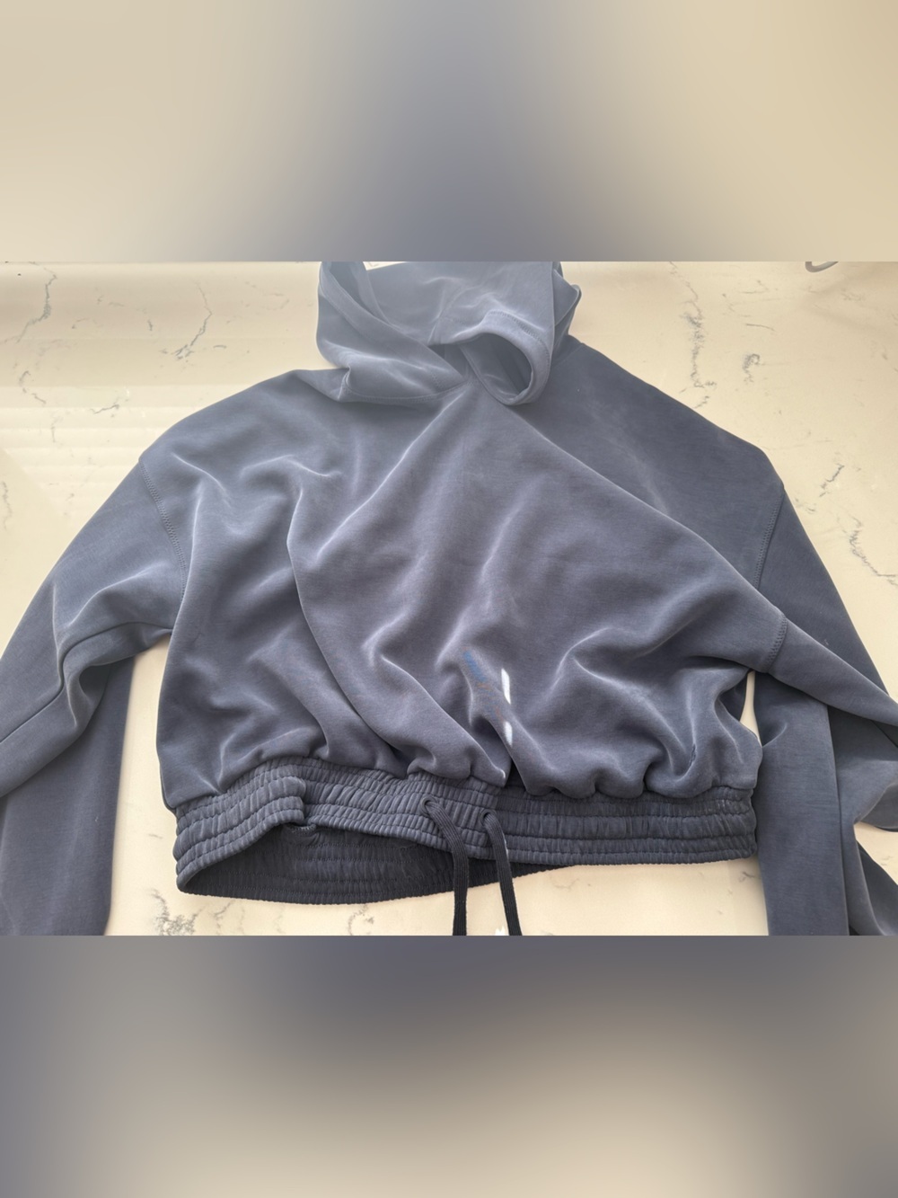 Sweaty Betty slate blue cropped drawstring hoodie